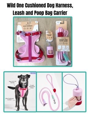 Wild One Cushioned Dog Harness, Leash and Poop Bag Carrier